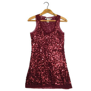 Vintage Y2K Max Studio Sequin Tank Top Size XS Sparkle Fairy Whimsygoth Maroon